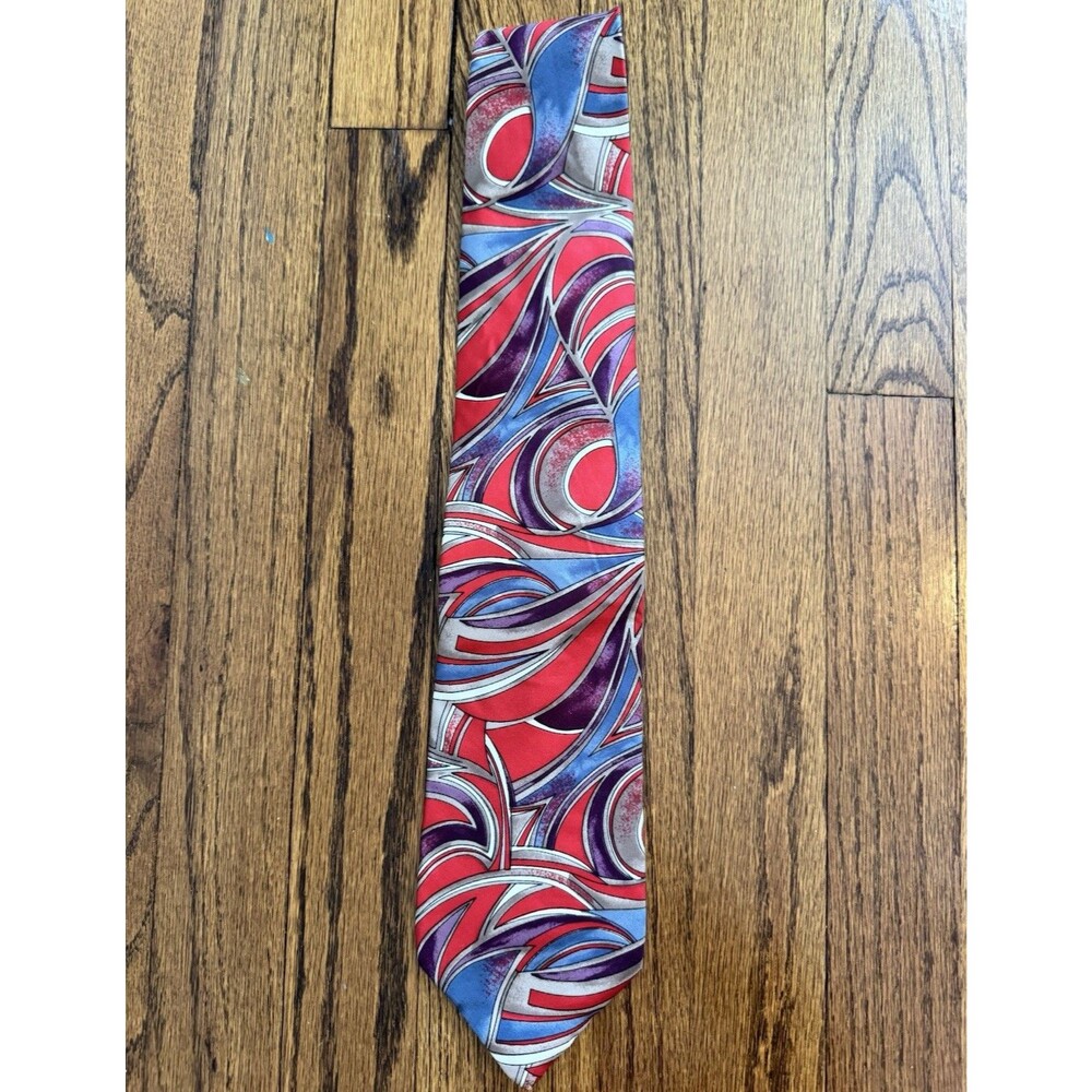 VTG 90s Christian Dior Monsieur Silk Tie Abstract Geometric Swirl Red Purple